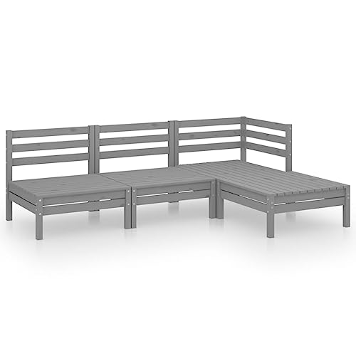 vidaXL Garten Lounge Set 4-TLG., Gartenmöbel Set Sitzgruppe für Garten Terrasse Balkon, Modular Sofa Garnitur Loungemöbel, Massivholz Kiefer Grau