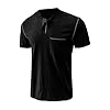 Mens Henley T-Shirts Cotton Short Sleeve Shirts Casual Summer Shirt Tops Black T Shirt Men XXXL #1