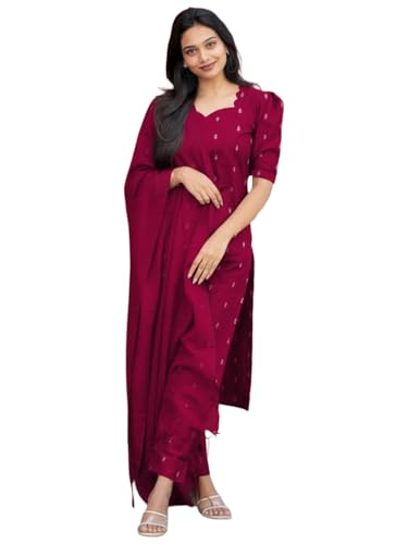 Image of ANNI Designer Women's Purple Printed Kurta Set | Pure Viscose 3 Piece Ethnic Suit Set with Pant & Dupatta | Festive for Women | Cotton Kurta Sets for Woman