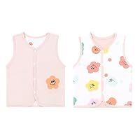 ANIMQUE Baby Kleinkind Kinder Doppelseitig Westen Frühling Herbst Baumwoll Dünn Ärmellose Jacke Kinderweste mit Druckknopf mit Cartoon Muster, Blumen Rosa 100