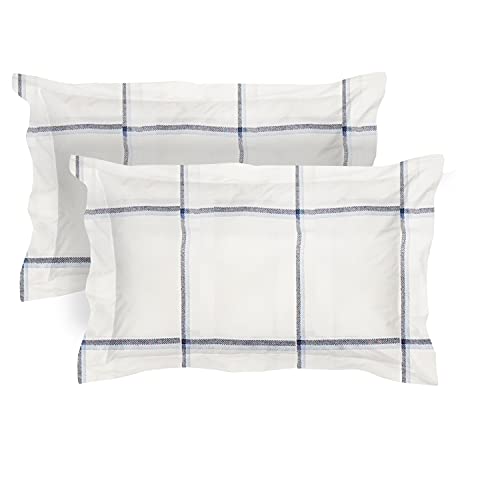 Image of Bedsheet | Bedsheets | Bed Sheet | Casual Bedsheet with 2 Pillow Covers - Navy Blue Check Print Double
