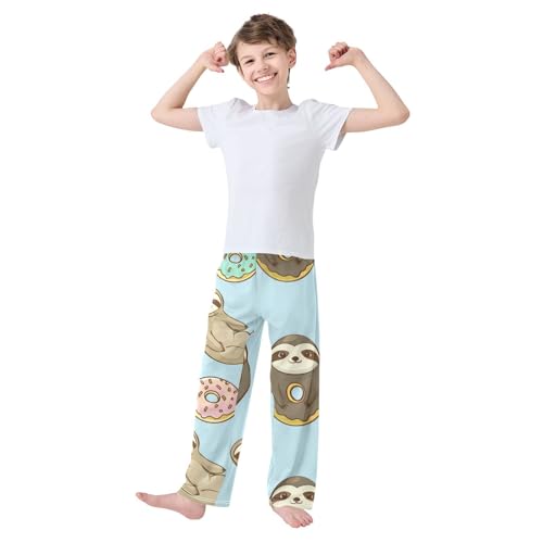 ZZXXB Funny Sloth Donut Boys Long Pants Soft Trousers Elastic Waist Kids Lounge Bottoms with Pockets S-XL2