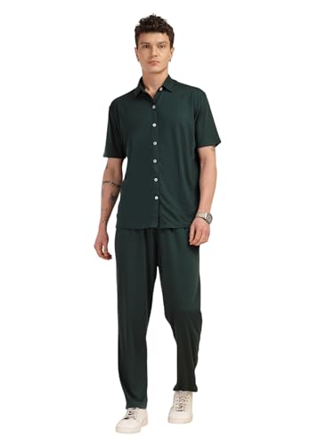 Image of Thomas Scott Men's | Relaxed Fit | Solid | 100% Polyester | Co-Ord Set With Short Sleeves & Spread Collar
