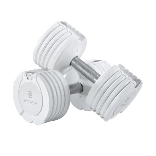 Image of BYZOOM FITNESS Pure Series Adjustable Dumbbell - 12.5 /25 /27.5 /50 /55 /75lb - ONE UNIT OR PAIR(check QTY before purchase) - 5-in-1 / 10-in-1 / 15-in-1 / 21-in-1 Flexible Hand Weights for Home Apartment Garage Gym, Strength Training & Fitness Workouts, White OR Black