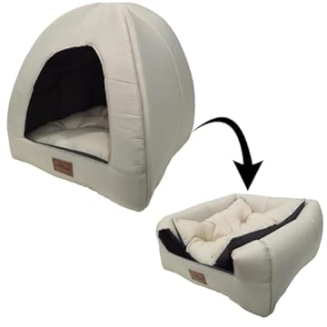 Cama Caminha Pet Toca Iglu 2 em 1 com Almofada para Cachorro ou Gato até 12kg (Bege)