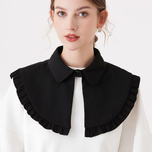 Women Lightweight Detachable False Collar Shawl Scarf Lapel Collared Neckline Ruffled Trim Decorative Small Capelet4