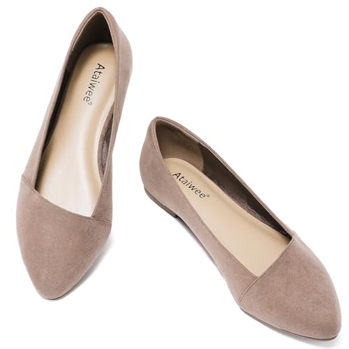 Image of Ataiwee Women's Wide Flat Shoes Pointed Elegant Ballet Flats.