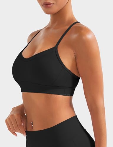 YEOREO Luciny Workout Y Back Sports Bras for Women Spaghetti Straps Racerback Padded V Neck Medium Impact Gym Bra Yoga Top3