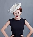 Frauen Cocktail Feder Hut Dame Haarschmuck Braut Kopfschmuck Fascinators for Hochzeitskirche (Color : Ivory)