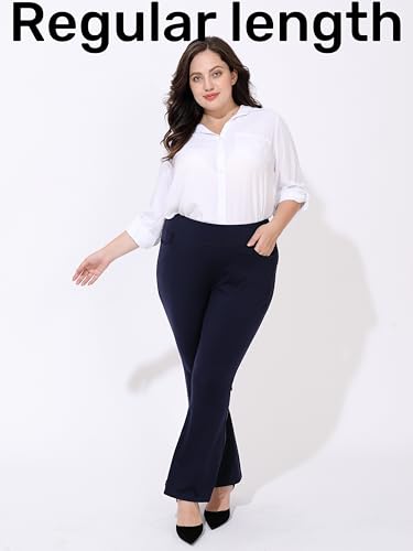 FOREYOND Womens Plus Size Yoga Pants High Waisted Casual Pants Bootcut Flared with Pockets2