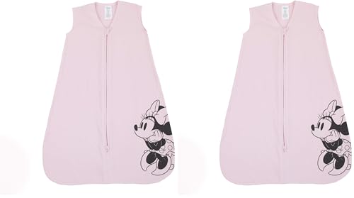 Image of Disney Minnie Mouse 100% Cotton Knit Wearable Blanket, Pink /Black, Medium 6-12 Months (Pack of 2)