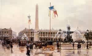 Peinture à l'huile Ulpiano Checa Place de la Concorde 36x48