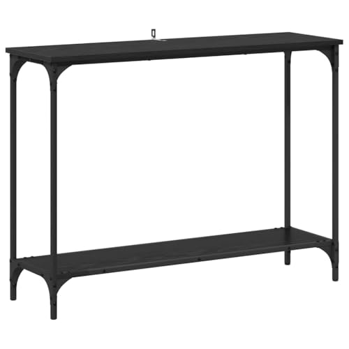 hliofuir Mesa consola de aspecto de roble negro, 101 x 30,5 x 75 cm, con estante y marco de acero, diseño moderno, resistente de madera y patas ajustables para salón, pasillo, dormitorio