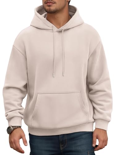 Jhsnjnr Mens Hoodies Fleece Lined Long Sleeve Drawstring Sweatshirt with Pocket Basic Plain Pullover Hoodie