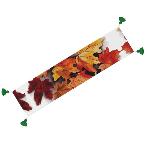 Chemin de table de Noël imprimé feuilles d'automne déco table à manger lin long