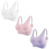 FEOYA Women's 3-Pack Women Seamless Cross Front Side Buckle Lace Sport Push Up Bra Yoga Running Bras with Removable Pads WH/PK/PL L