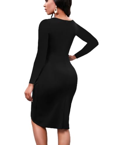 LaiyiVic Bodycon Midi Dress for Women 3/4 Sleeve Crew Neck Wrap Work Knee Length Elegant Dresses4