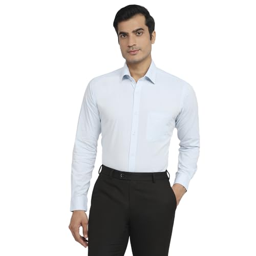 Image of Raymond Men Slim Fit Structure Pattern Pure Cotton Semicutaway Collar Full Sleeve Formal Shirt