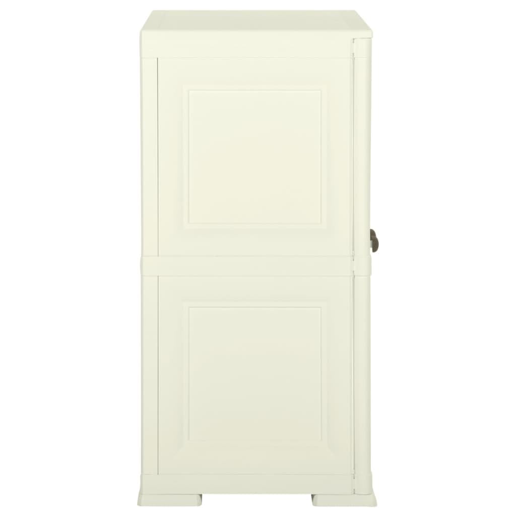 Kunststoffschrank 79x43x85,5 cm Aufbewahrungsschrank mit 2 Türen Holzoptik Vanille Mehrzweckschrank für Haushalt Büro und Abstellraum Belastbarkeit 30kg pro Boden