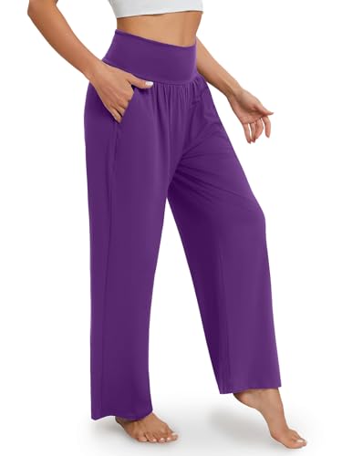 Image of Gracyoga Wide Leg Yoga Pants for Women Casual Loose Cozy Sweatpants High Waisted Lounge Pajama Flowy Pants With Pockets