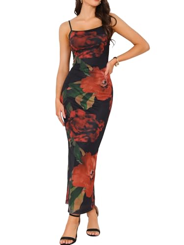 Robe en maille florale Allegra K sans manches pour femme avec fines bretelles