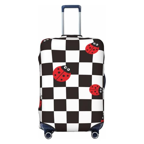 Ladybugs Of Black And White Checkers Print Luggage Cover For Suitcase,Washable Elastic Travel Suitcase Protector With Zipper Closure And Bottom Buckle – Fits 18-32