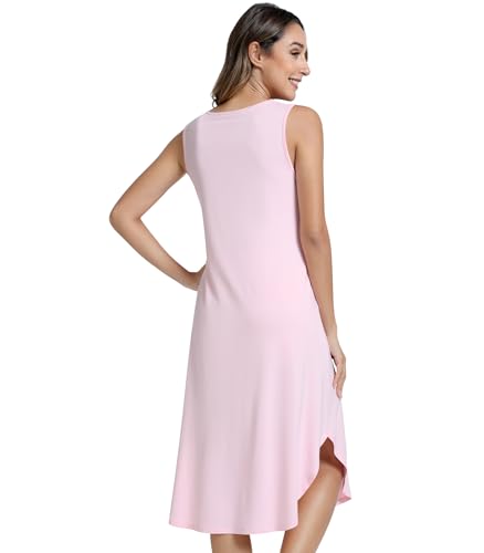 Image of NACHILA Women's Nightgowns-Viscose Made from Bamboo,Sleeveless Tank Night Gown Crew Neck Sleep Dress Cool Sleepshirts