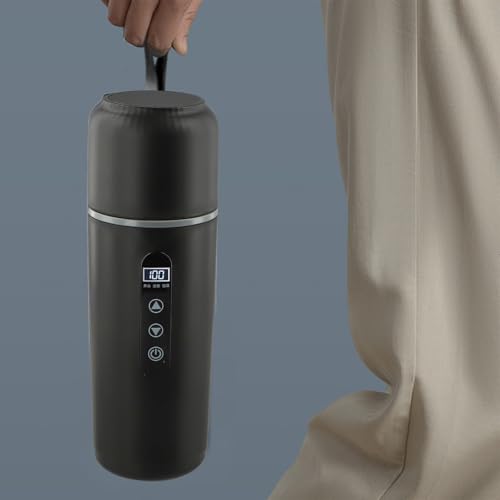 Hervidor eléctrico portátil de viaje, taza de agua con calefacción eléctrica para vehículo con pantalla LCD de temperatura, taza a prueba de fugas de polipropileno de acero inoxidable (negro)