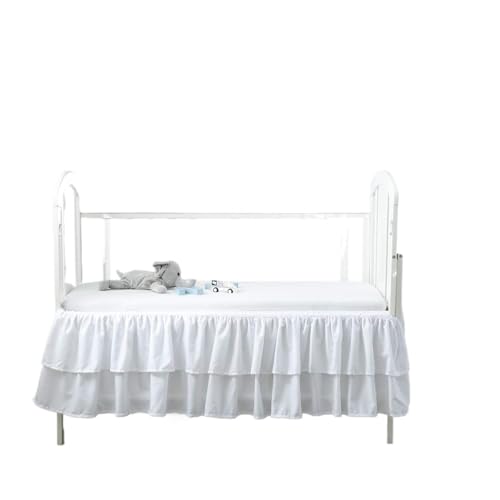 ZRHWSPD Falda de Cama Falda de Cuna con Volantes de Dos Capas estándar Blanca for guardería de niños pequeños, Colcha Antipolvo for niños y niñas de 14 Pulgadas de Alto(White,60x120x36cm)