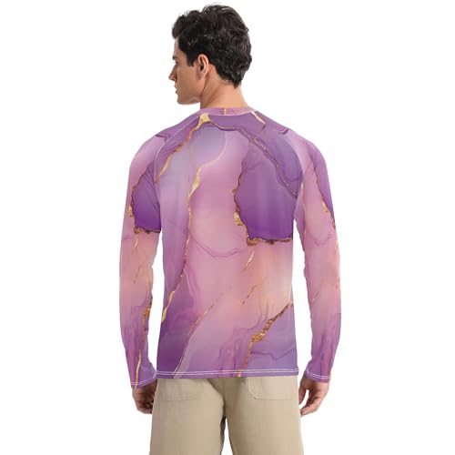Marble Rose Gold Purple Men's Rash Guard Loose Crew Neck Long Sleeve Long Sleeve UV Sun Protection Water Fishing2