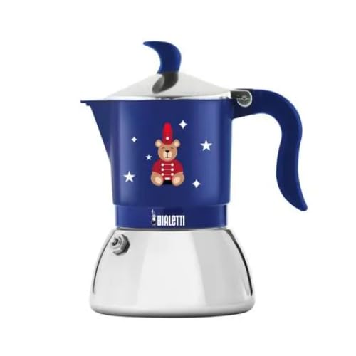Bialetti Fiammetta Induction - Oso de peluche navideño 2025, moka de aluminio, con base de acero, apto para placas de inducción, cafetera azul, edición especial Joyful Memories