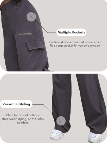 Image of GRECIILOOKS Cargo Pants For Woman | Trousers For Womans |High Waist Trouser for Women - Flared Parachute Pants with Side Pockets |Womens Cargo Pant | Elegant for College & Events (Available in Plus Size)