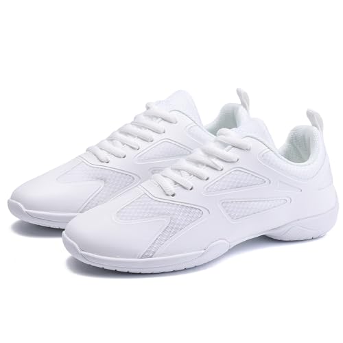 Image of White Cheer Shoes for Girls Womens Cheer Shoes Youth Girls Cheerleading Shoes Competition Gear Dance Tennis Sports Training Athletic Comfortable Flats Breathable Soft Kids Cheer Sneakers