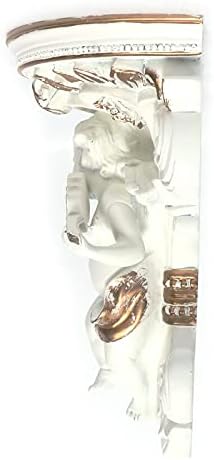 SHZICMY Wall Hanging Angel Plaster Modern Sculpture Deco Rococo Style Cupid Angle Plaster Shelving Wall Ornament for indoor Art Decor Decoration White/Blue (White)