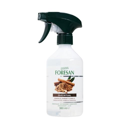 FORESAN   Ambientador Spray Oud Ritual, 380 ml, Aroma Oriental Sofisticado con Sándalo y Ámbar, Perfume Instantáneo, Fragancia de Larga Duración, Ambientador en Spray para el Hogar u Oficina