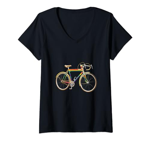 Donna Rainbow Bike Gay Pride LGBTQ Ciclista Streetwear Rainbow Bike Maglietta con Collo a V