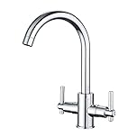 Funime® Kitchen Taps Dual Lever Kitchen Sink Mixer Tap 1 Hole Stainless Steel Monobloc Sink Taps Traditional 360 Swivel Spout Chrome Double Handles Faucet
