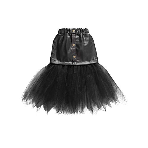 Toddler Kids Baby Girls Leather Tulle Long Skirt One Piece Summer Fashion Clothing Outfits (5-6X,Black)