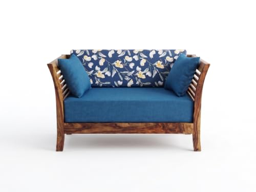 Image of Solid Sheesham Wood 2 Seater Sofa Set for Living Room | Wooden Couch with Cushions | Handcrafted Sheesham Wood Sofa | Home & Office Furniture | 2 Seater Sofa Set |
