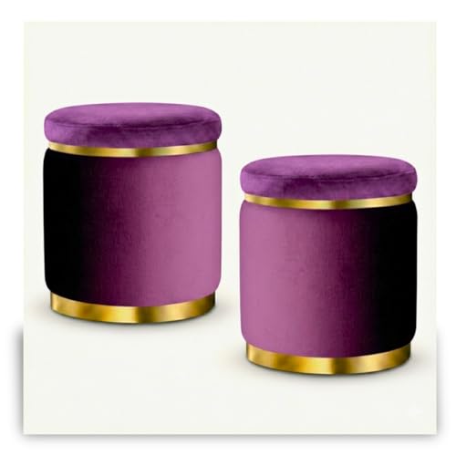 Image of AHAMNA Decorative Ottoman Pouffes for Sitting - Two-Piece Set of Puffy Stools and Footstools - Round Ottoman Stool for Living Room Furniture (Purple)
