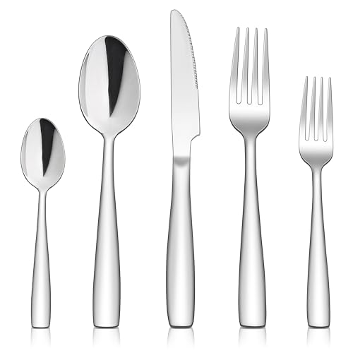 TEAMFAR Besteck Set, 30 teiliges Edelstahl poliert Essbesteck mit Messer Löffel Gabel für 6 Personen, Modern Besteckset für...