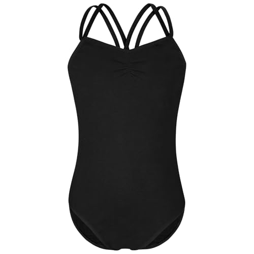 AYBUY Turnanzug Mädchen Träger, Balletttrikot Tanztrikot Gymnastikanzug für Kinder, Ballettanzug Mädchen - Ballettbody Ballett Trikot, Schwarz，140(8-10 Jahr)