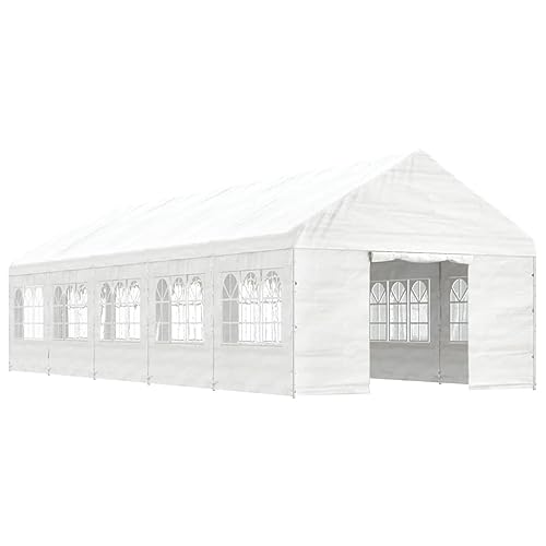 Cenador con techo blanco, 11,15 x 4,08 x 3,22 m, marco de acero galvanizado y polietileno, ideal para jardín, terraza y exterior, duradero y resistente a la intemperie