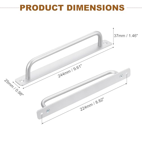 Image of uxcell 6Pcs Barn Door Handles, 224mm / 9 Inch Hole Center Sliding Gate Door Pull Handle Aluminum Alloy Cabinet Handles with Base and Screws for Kitchen Bathroom Wardrobe Closet (Silver)