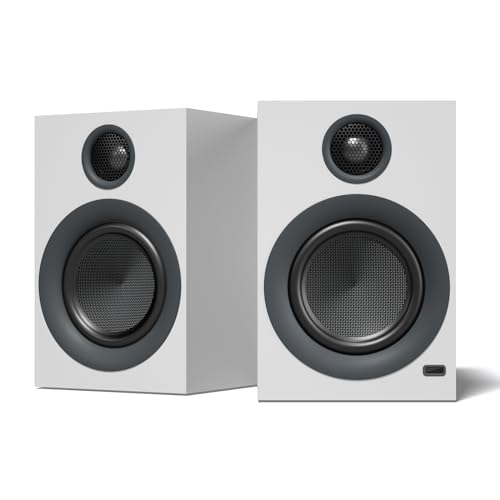 HOTMAY BS1 - Altavoces Bluetooth para estantería, altavoz activo de 75 W con woofer de 4 pulgadas, altavoz HiFi con USB Bluetooth aptX para el hogar, estudio, juegos, juego de 2, blanco mate