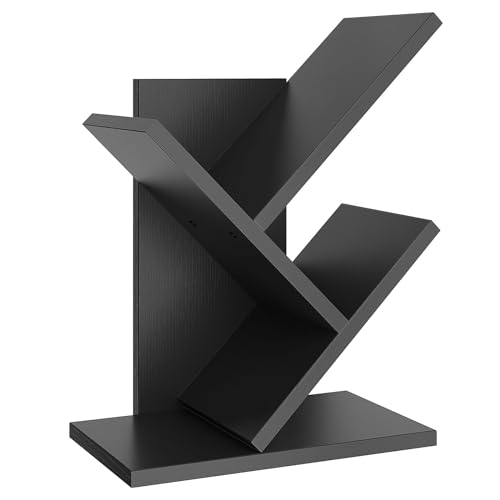 YMYNY Bücherregal im Baumform, 2 Ebenen Schreibtisch-Organizer, Modernes Holzregal für Bücher/Filme/CDs, Schmaler Display Ständer für Schlafzimmer, Home Office, Schwarz HBC012B