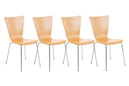 Lot de 4 Chaises Empilables Aaron I Chaises Visiteur en Bois Dossier Siège Ergonomique et Confortable I Hauteur Assise 45 cm I Couleur:, Couleur:Nature