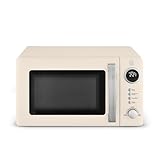 Swan Microondas digitales retro de 20 L, 5 niveles de potencia, 12 preajustes de cocción automática, descongelación por peso o tiempo, pantalla LED, 800 W, crema Chantilly, SM4425CRM