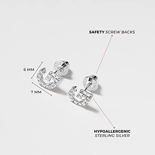 925 Sterling Silver Clear Cubic Zirconia Initial Alphabet Letter Screw Back Earrings for Young Girls and Teens - First Initial Earrings for Stylish Kids - Hypoallergenic and Safe for Sensitive Ears4