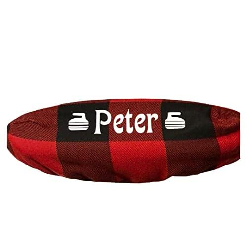 Custom Personalized Curling Broom Cover with Curling stones & Name Red